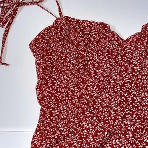 Shein Summer Dress with Tie up straps - Red with White Flowers